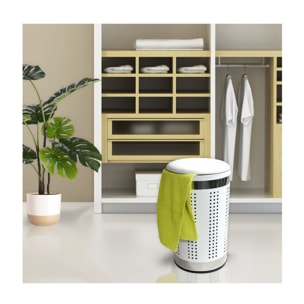 MSV Panier à  linge 46L avec couvercle coussin Inox Blanc
