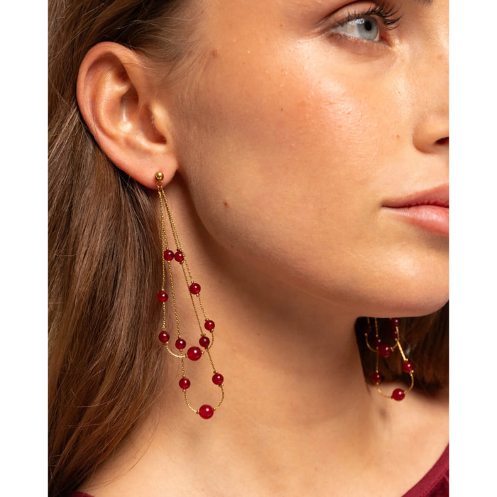 Pendientes largos con coralina y con doble cadena
