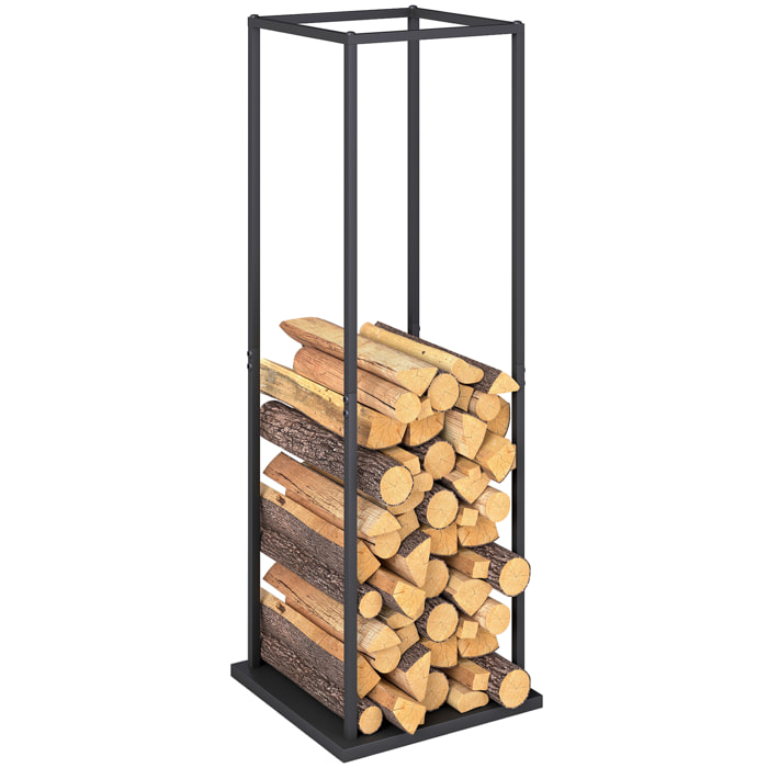 Estante de Leña Metálico, Soporte para Leña de Chimenea, Leñero Exterior con Base Elevada, para Interior y Exterior, Carga 100 kg, 33x33x110 cm, Negro