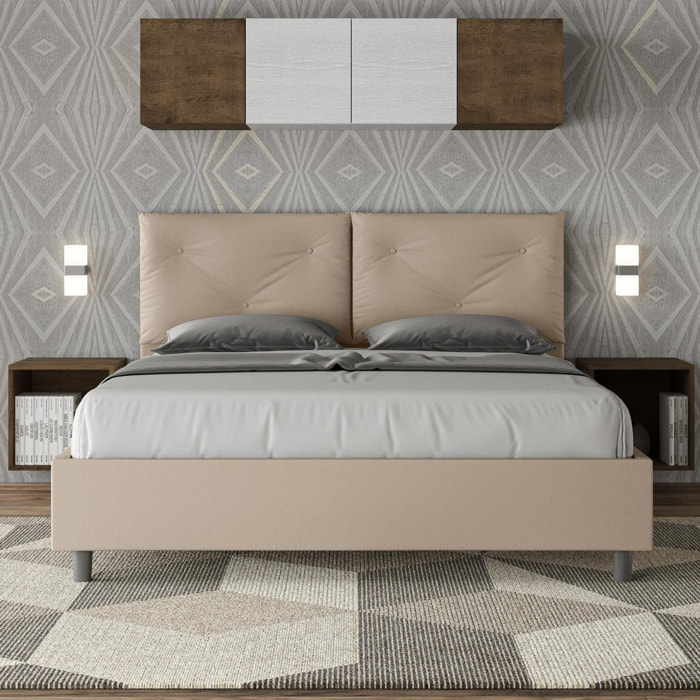 Cama con almacenaje acolchada 160x200 cuero sintético gris paloma Appia