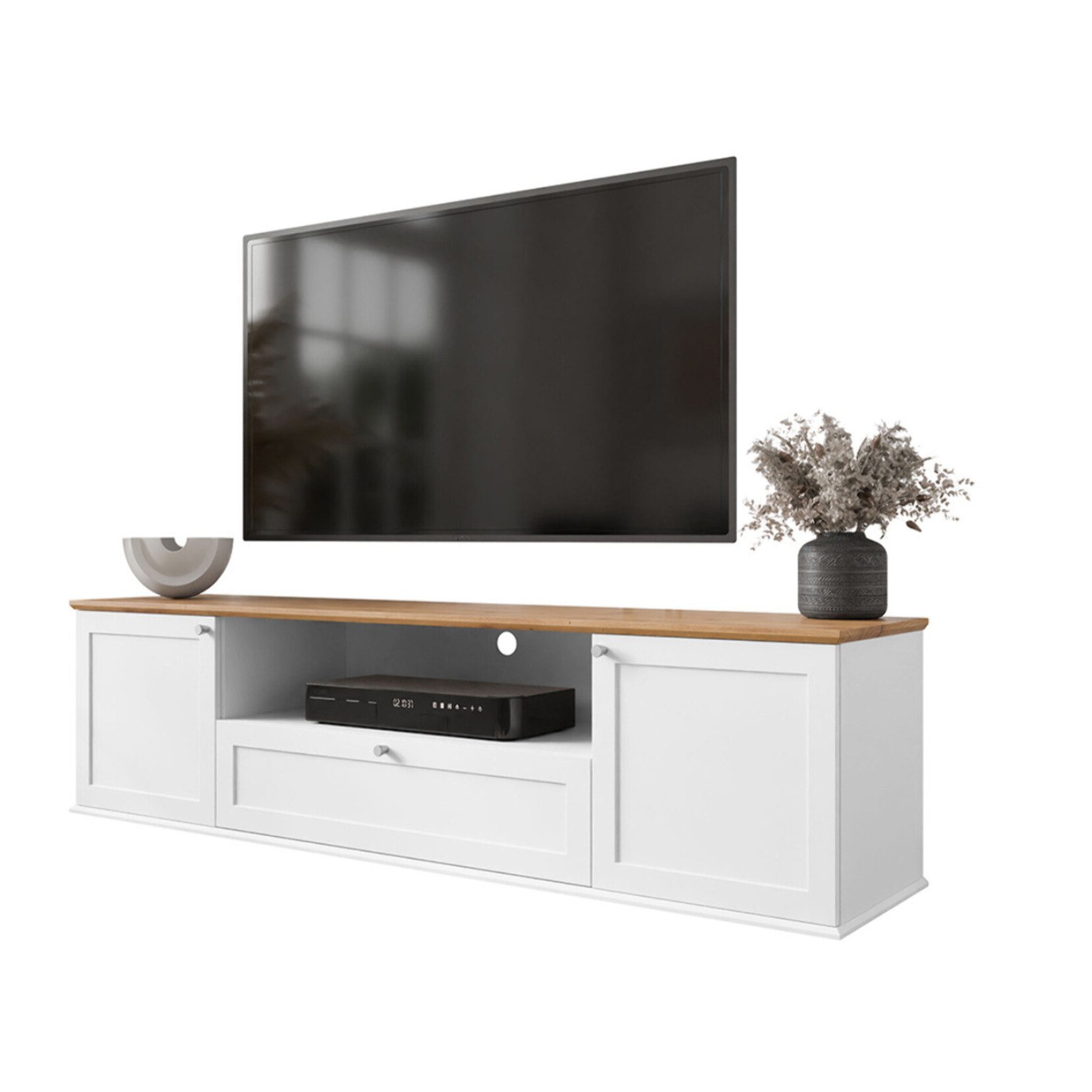 Francesco - meuble tv - effet bois et blanc - 2 portes, 1 tiroir et 1 niche - 182 cm - Bois / Blanc
