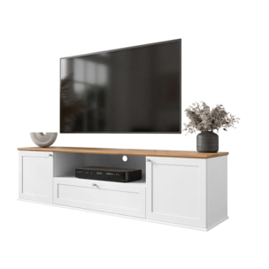 Francesco - meuble tv - effet bois et blanc - 2 portes, 1 tiroir et 1 niche - 182 cm - Bois / Blanc