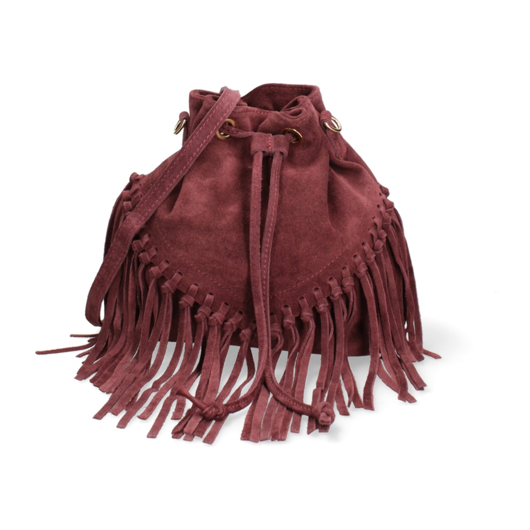 Borsa a secchiello da donna Made in Italy - Modello Umbria Plus - Pelle scamosciata - 25.0 x 22.0 x 13.0 cm