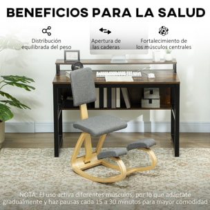 Silla Ergonómica de Rodillas con Respaldo, Silla de Rodillas, Cojines Acolchados, Marco de Madera, para una Mejor Postura, Oficina, Gris