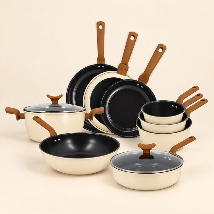 Batterie de cuisine 9 pièces en acier carbone beige  PRATICOOK