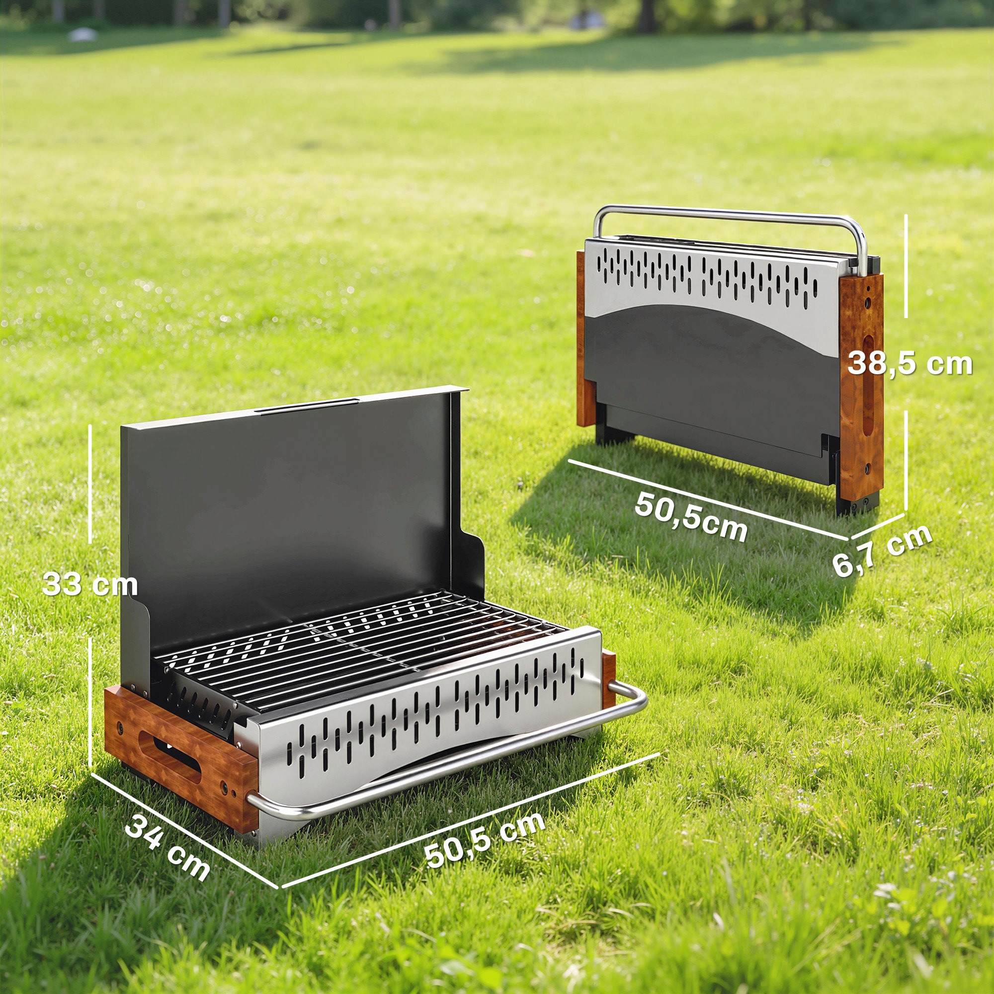 Barbacoa de Carbón Plegable, Barbacoa Portátil, 50,5x34x33 cm, con Bandeja de Carbón Extraíble, para Camping, Picnic, Fiesta en Jardín, Negro