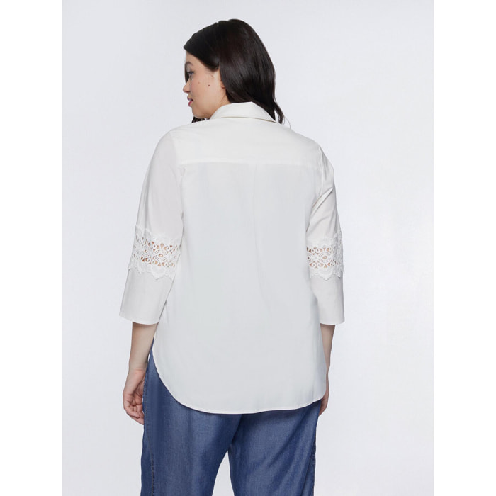 Fiorella Rubino - Camisa con bordes de macramé - Blanco