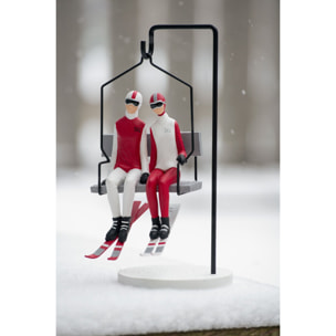 J-Line décoration Télésiège Ski Couple - polyrésine - rouge/blanc