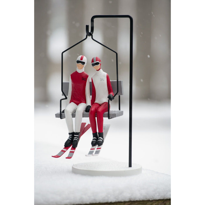 J-Line décoration Télésiège Ski Couple - polyrésine - rouge/blanc