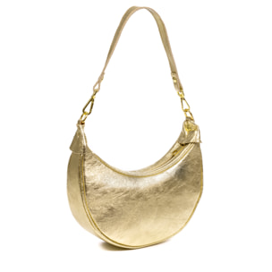 Asís borsa a tracolla e a mano, in pelle autentica con finitura scamosciata laminata, con design a mezzaluna.