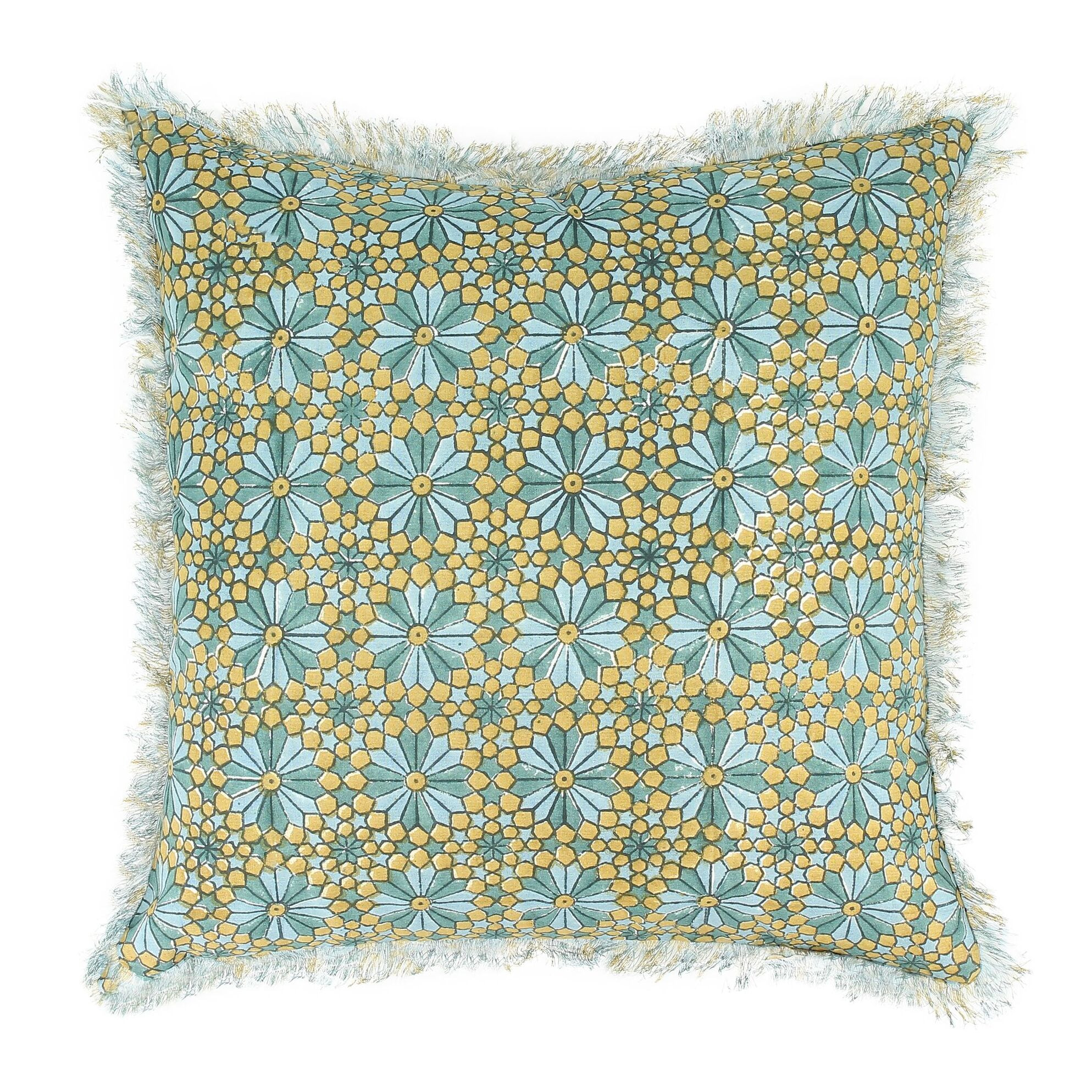 COUSSIN EN COTON FRANGES TON BLEU IMPRIME 40X40 CM NALA