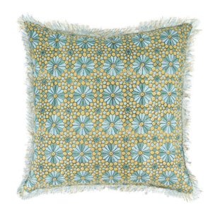 COUSSIN EN COTON FRANGES TON BLEU IMPRIME 40X40 CM NALA