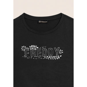 T-shirt Manica Corta con Decori Floreali e Borchie