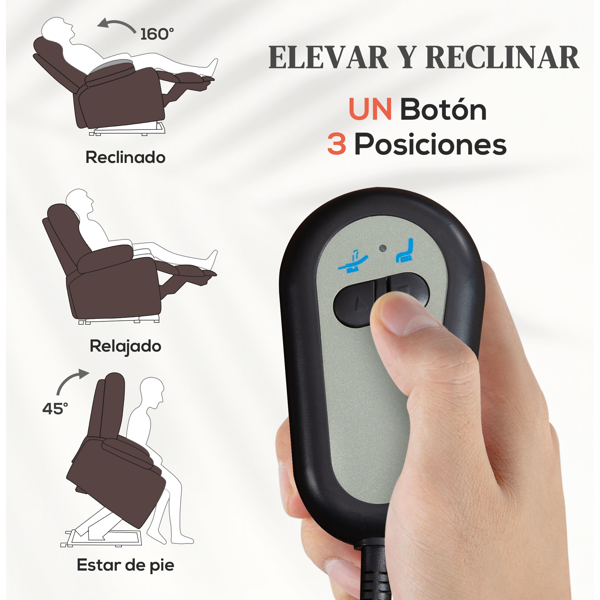 Sillón Relax Reclinable Eléctrico Levanta Personas, Sillón Elevador, con Respaldo Alto, Control Remoto, Reposapiés, Acolchado Grueso, Tapizado en PU, Bolsillos Laterales, Marrón Oscuro
