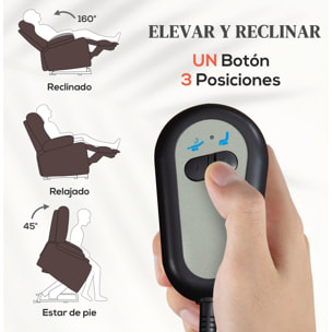 Sillón Relax Reclinable Eléctrico Levanta Personas, Sillón Elevador, con Respaldo Alto, Control Remoto, Reposapiés, Acolchado Grueso, Tapizado en PU, Bolsillos Laterales, Marrón Oscuro