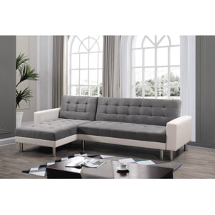 Canapé d'angle convertible et réversible "Theo" - 258 x 82/147 x 82 cm - 4 places - Blanc / Gris