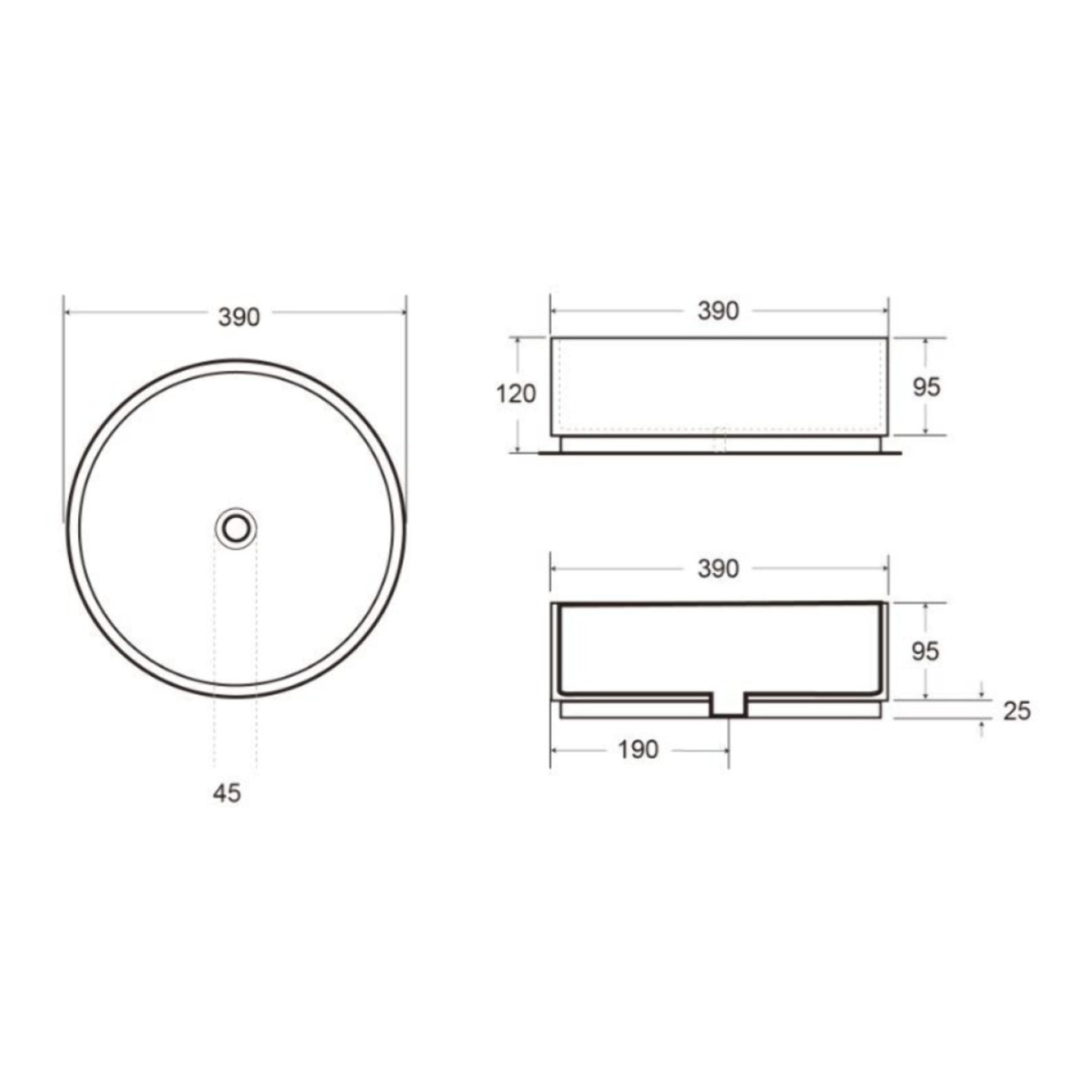 Vasque à poser ronde diamètre 39 cm - blanc mat - sans trop-plein - Infinitio SAT