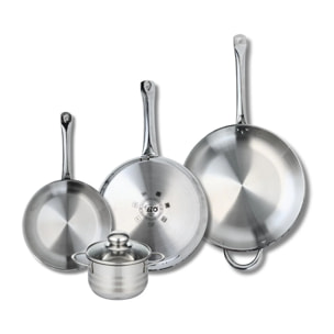 Ensemble de 3 Poêles de cuisson 24, 28 et 32 cm et 1 faitout 14 cm Elo Profi Brillant
