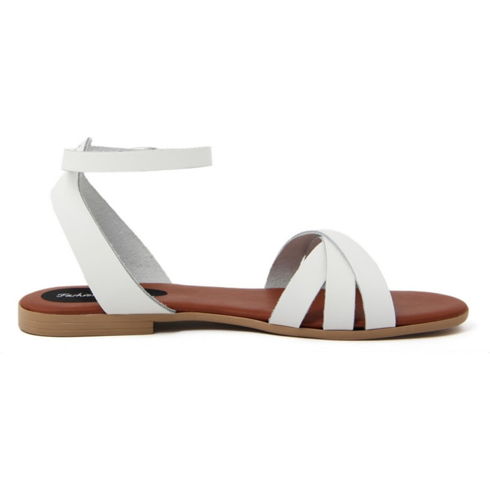 Sandali Flat Made in Italy in pelle colore Bianco, Altezza tacco 1,2 cm