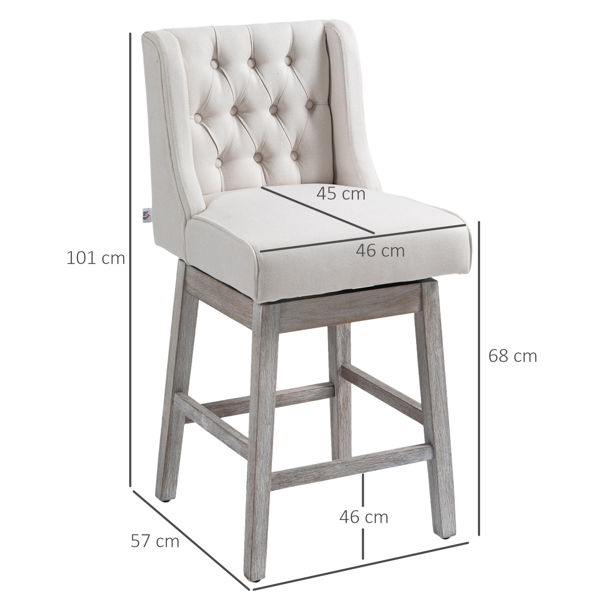 Juego de 2 Taburetes de Bar con Respaldo, Giratorios 180°, Taburetes Altos de Cocina con Reposapiés, Patas de Madera, para Salón, Comedor, Beige