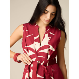 Oltre - Vestido flare en popelina estampada - Burgundy