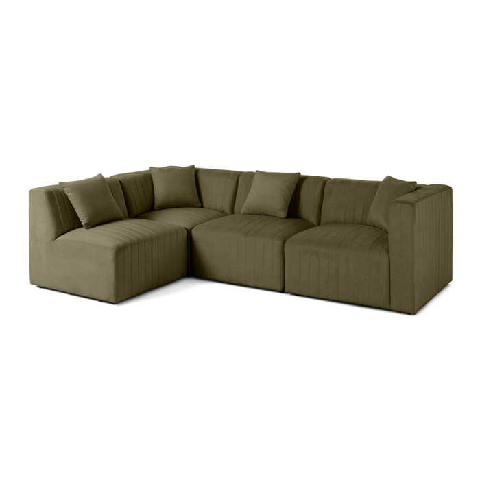 Nova - canapé modulable d'angle gauche - 5 places - en velours - Vert