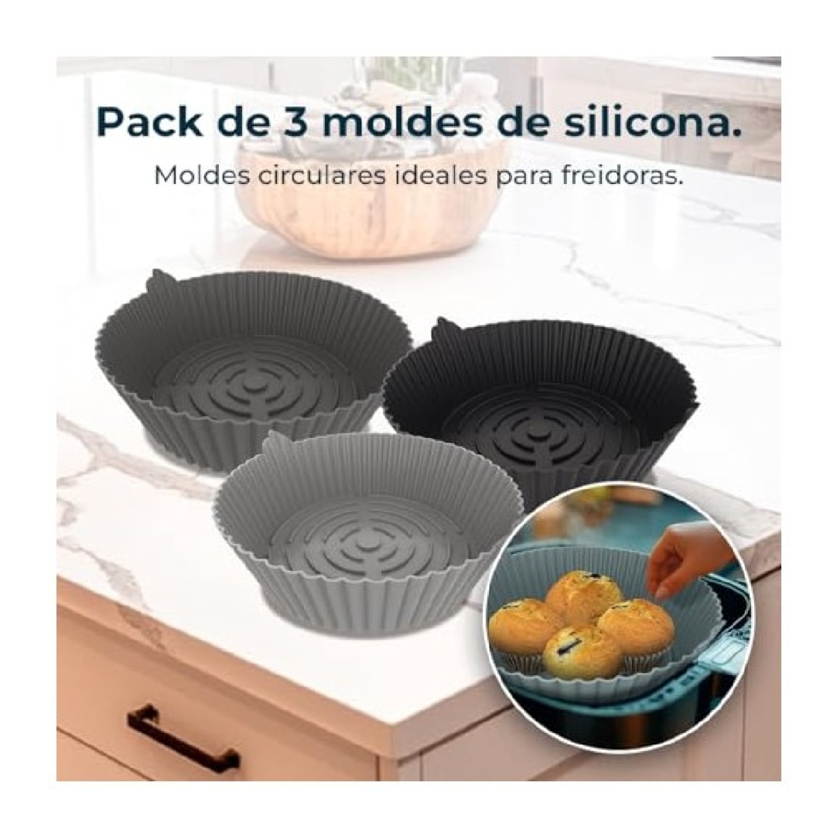 Cecotec Pack 3 Moldes Silicona Circulares para Airfryer Cecofry Bucket Pack Acce