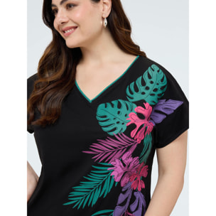 Fiorella Rubino - Camiseta de algodón con estampado tropical - Negro
