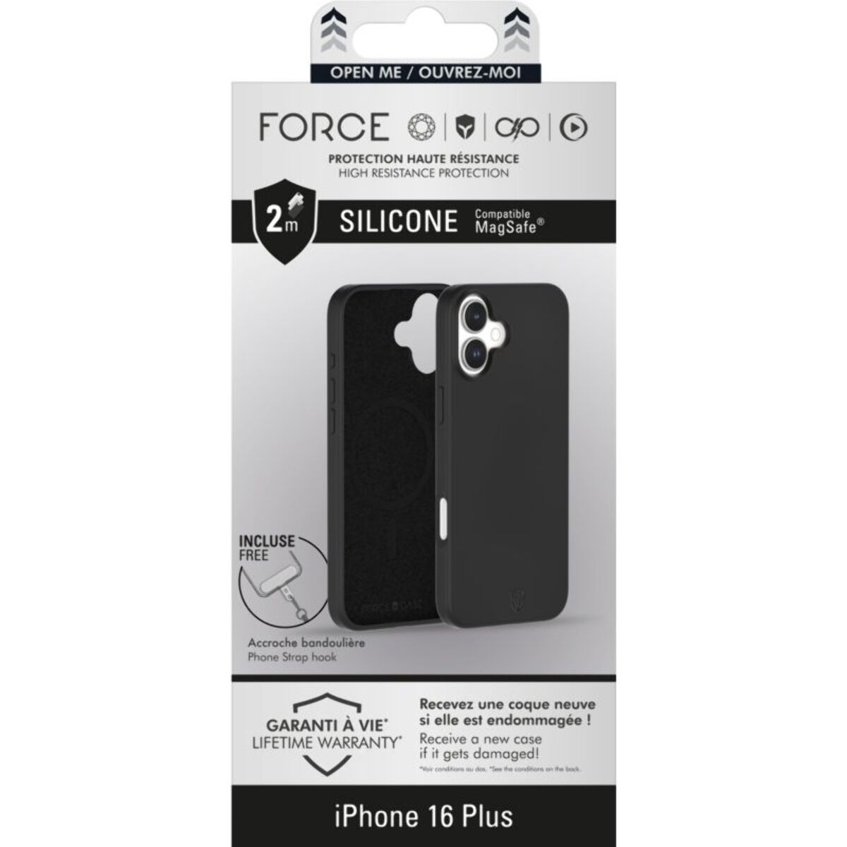 Coque FORCE CASE iPhone 16 Plus MagSafe siliconne Noir