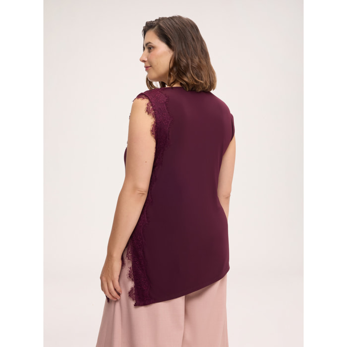 Fiorella Rubino - Top asimmetrico con bordo in pizzo - Bordeaux