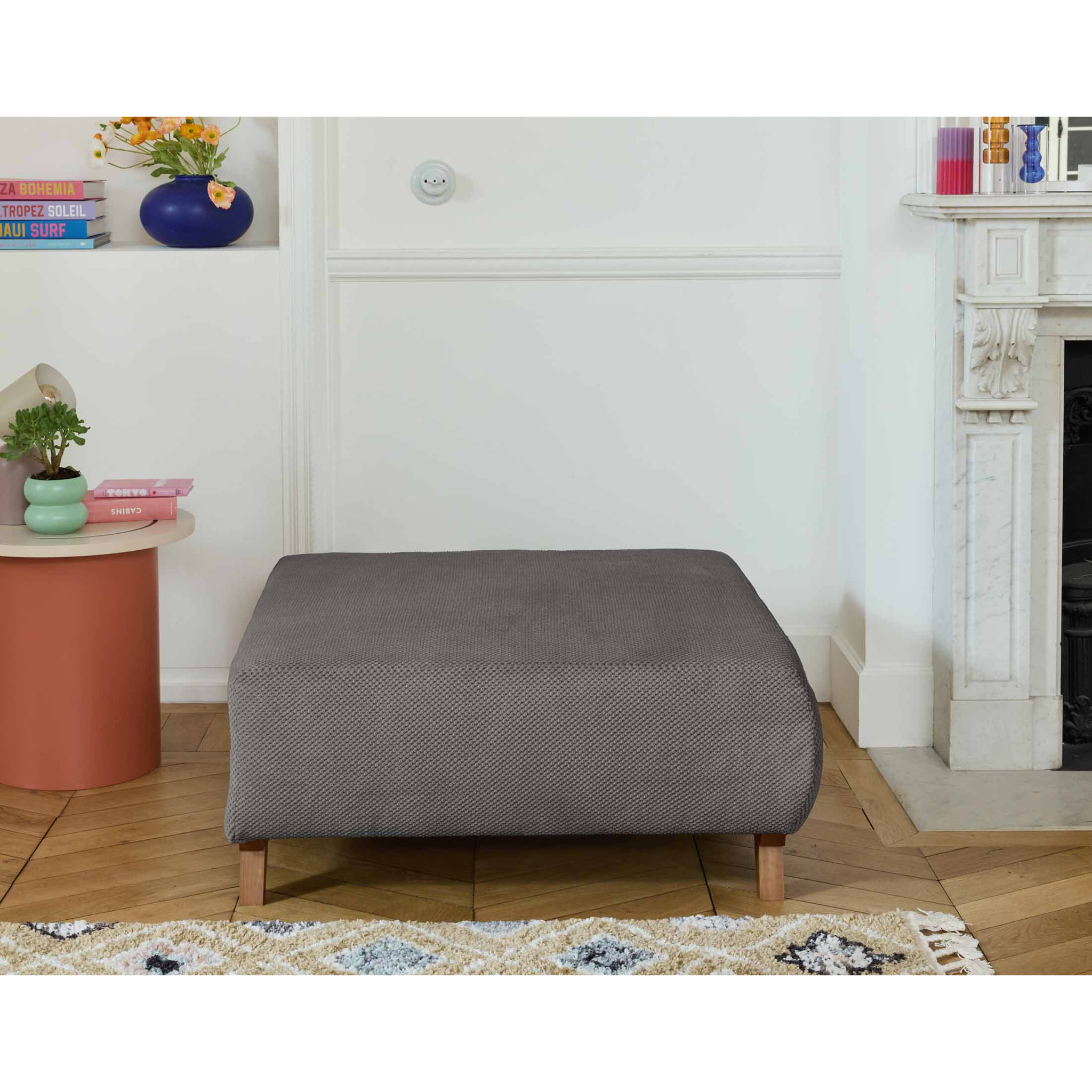 Cristal - fauteuil - convertible avec coffre et grand pouf - en velours texturé - Gris foncé