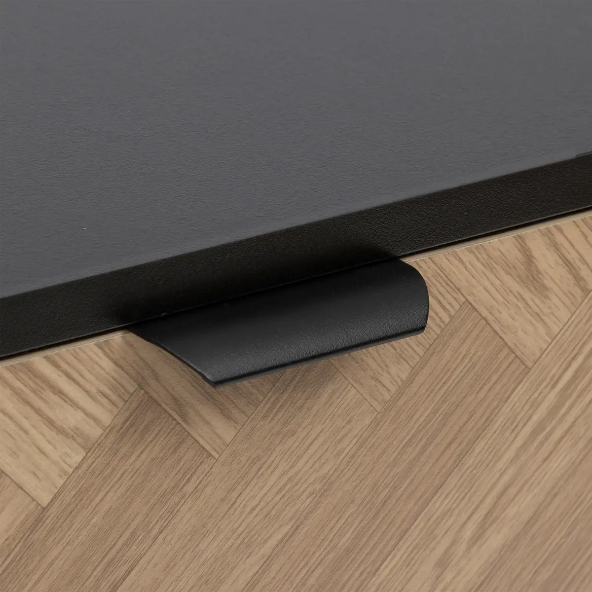 Console "Chevrons" 2 tiroirs effet pin naturel et noir 110x75cm