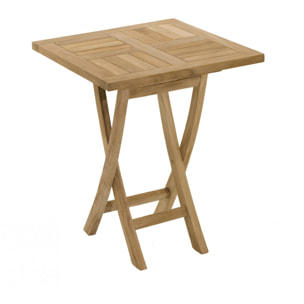 HARRIS - SALON DE JARDIN EN BOIS TECK 2 pers - 1 Table carrée pliante 60 cm et 2 chaises textilène couleur taupe