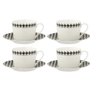 J-Line tasse + sous-tasse Pied-Poule - porcelaine - blanc/noir  - boite de 4