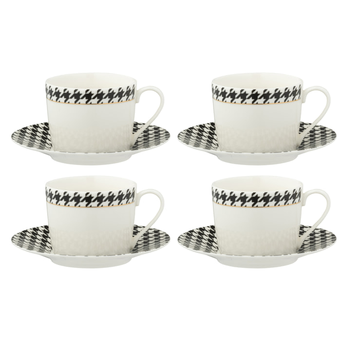 J-Line tasse + sous-tasse Pied-Poule - porcelaine - blanc/noir  - boite de 4