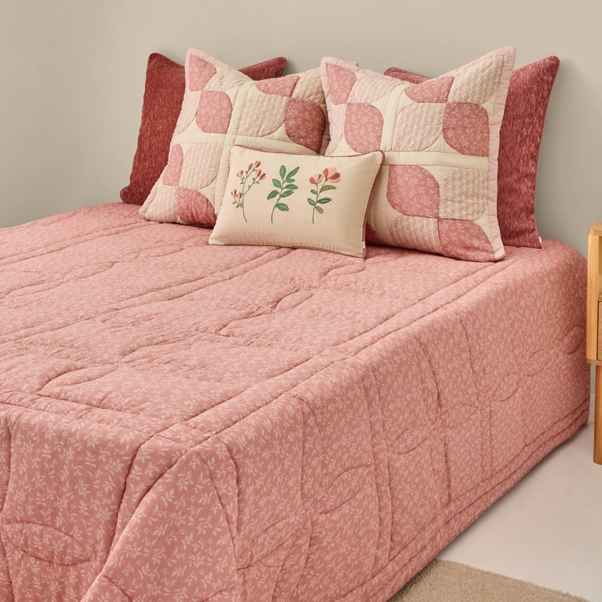 Edredón patchwork 250 g reversible Ritpatcolha color rosa 100% Algodón