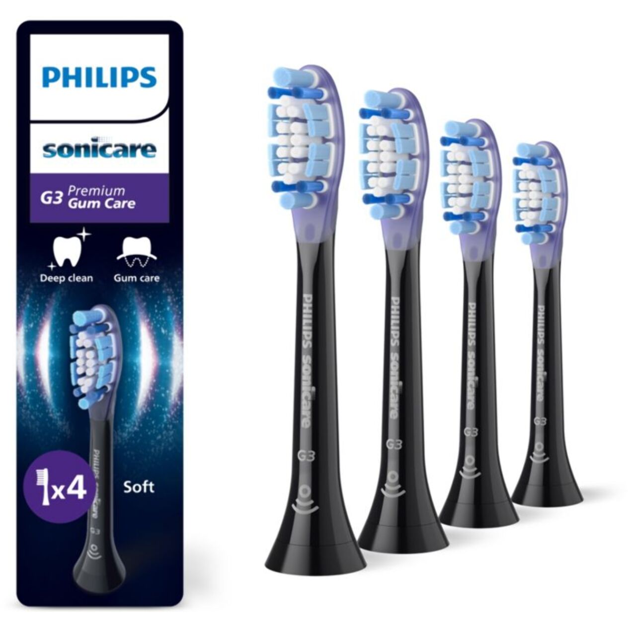 Brossette dentaire PHILIPS Sonicare lot de 4 -  HX9054/88 black Gum Care- soin des gencives G3