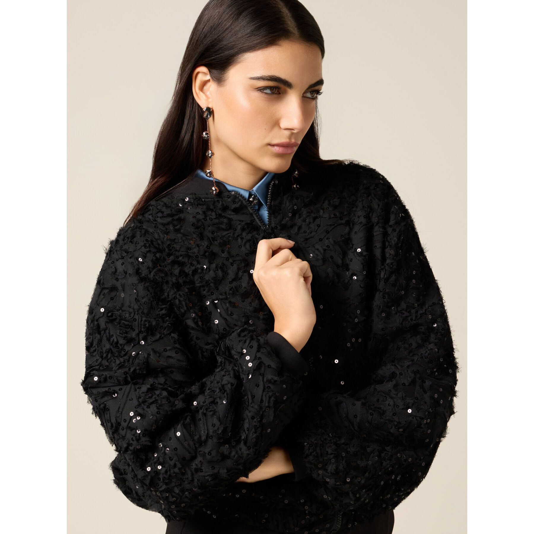 Oltre - Bomber con tul y lentejuelas - Negro