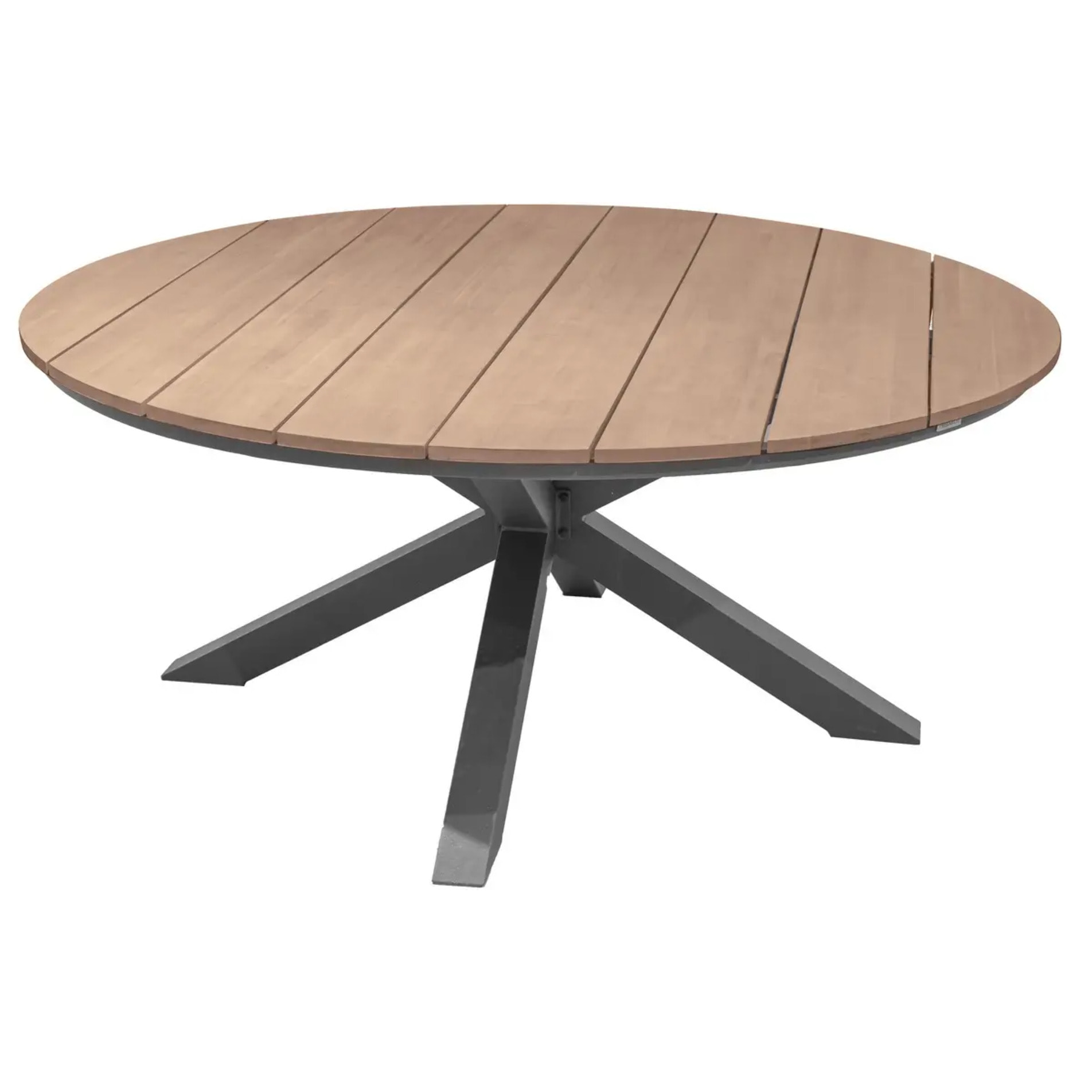 Table de jardin ronde "Oriengo" acacia  & graphite 8 places en aluminium traité époxy