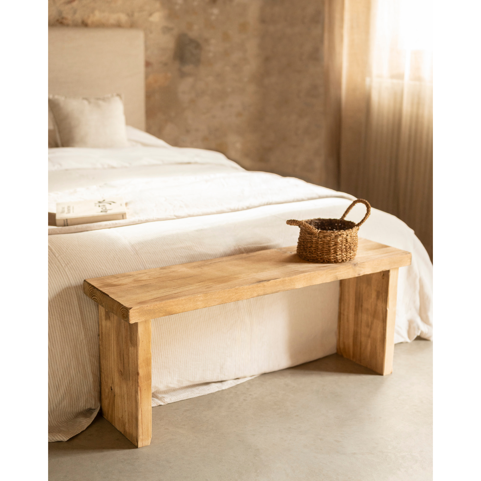 Banco rústico de madera maciza de 109x45cm Alto: 45 Largo: 109 Ancho: 29