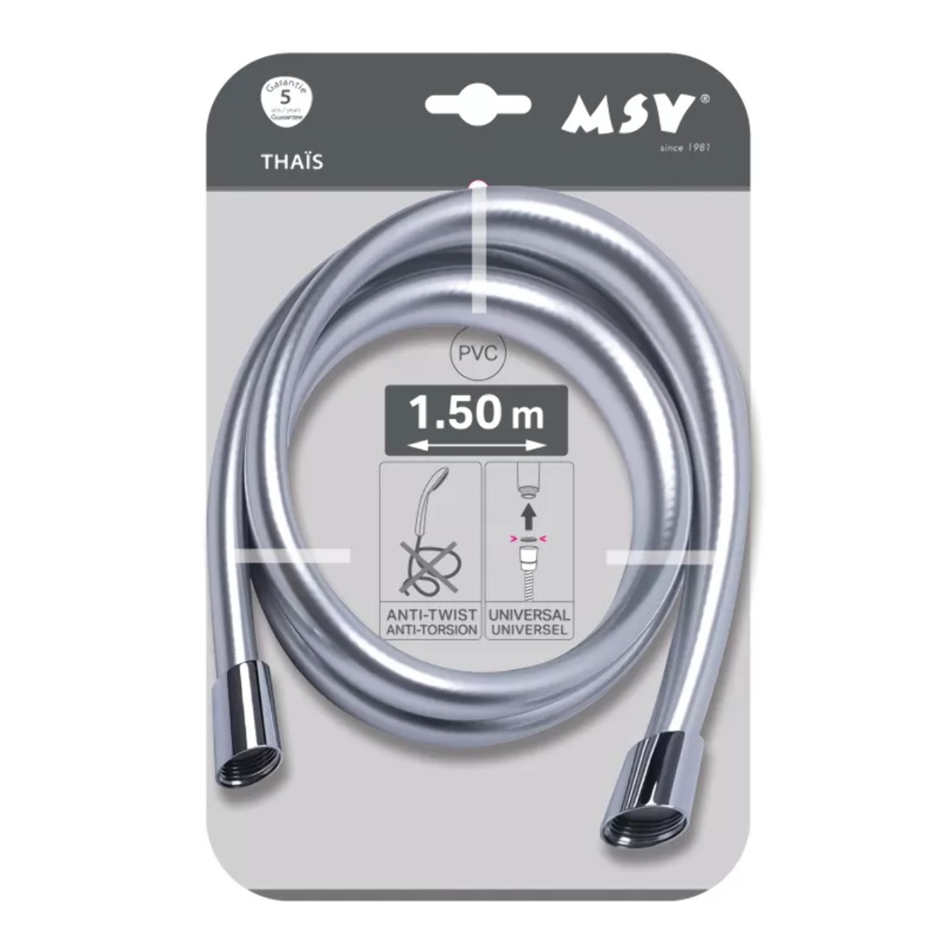 MSV Thaïs – Flexible de douche renforcé PVC 1,50 m Chrome