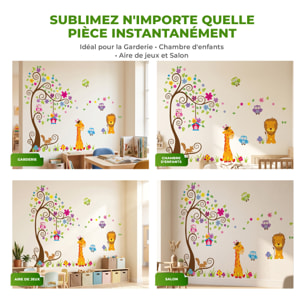 Stickers Muraux décoration adhésifs géant - Arbre, fleurs, girafe et lion