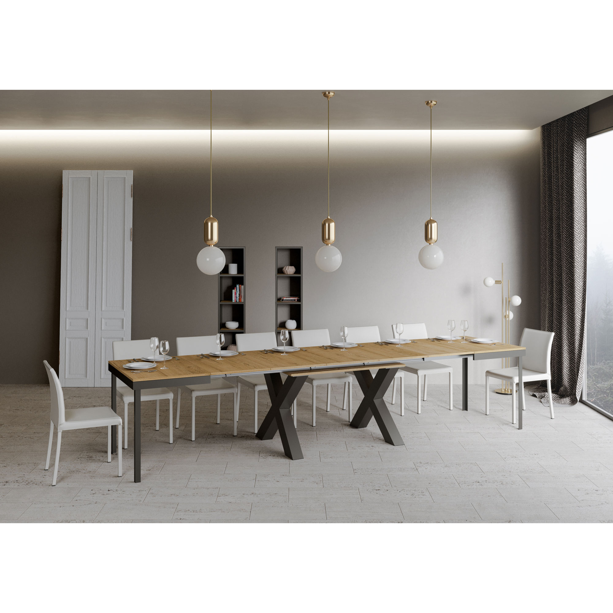 Mesa extensible 90x160/420 cm Traffic Evolution Roble Natural estructura Antracita