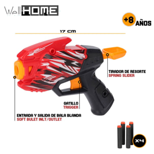 Well home pistola de juguete con 4 balas blandas de espuma 17cm