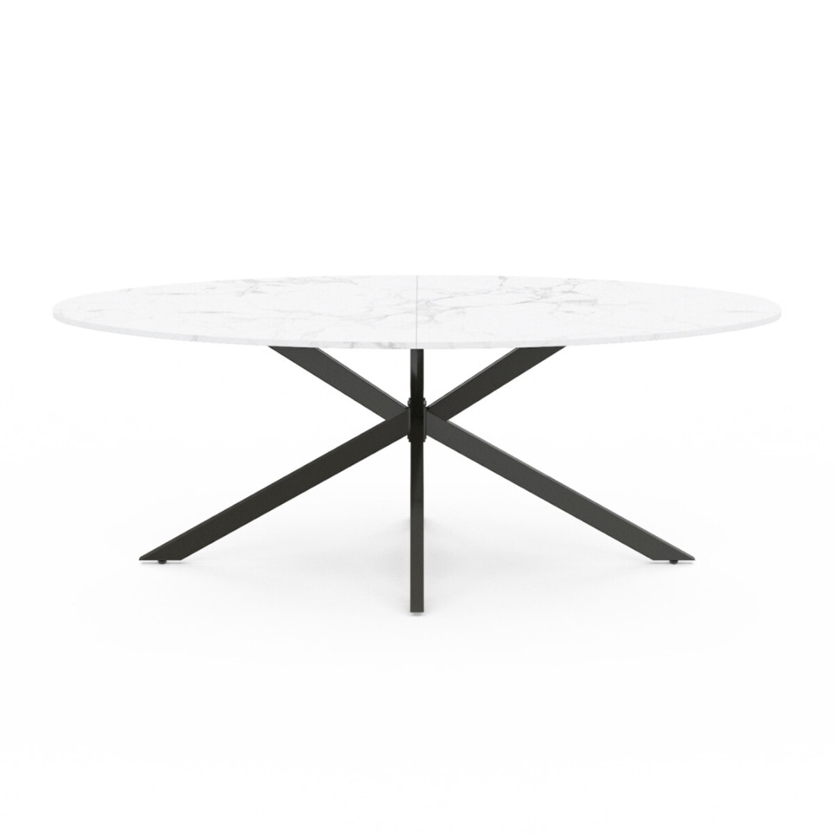 Table à manger ovale Céleste effet marbre blanc et noir 200cm