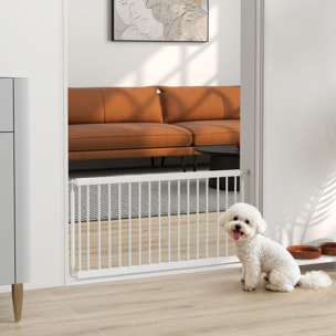 Barrera de Seguridad para Perros Pequeños Extensible 67-93,5 cm, Altura 45 cm, para Puertas y Escaleras, Puerta para Perros con Montaje a Presión, 2 Extensiones 7/14 cm, Blanco