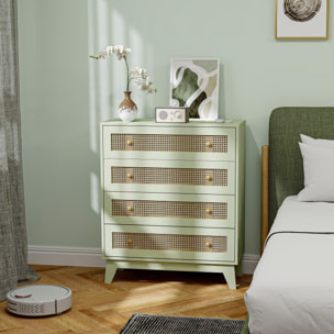 Commode 4 tiroirs style bohème chic cannage en rotin vert