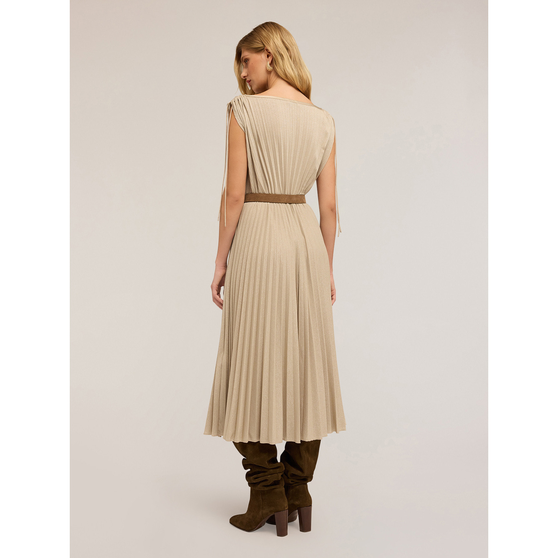 Motivi - Vestido midi de jersey lurex - Beige