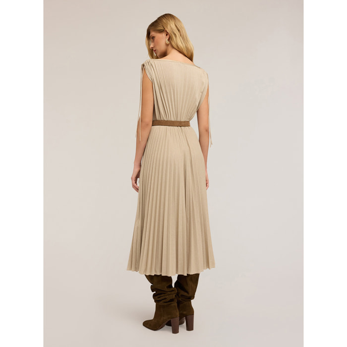 Motivi - Vestido midi de jersey lurex - Beige