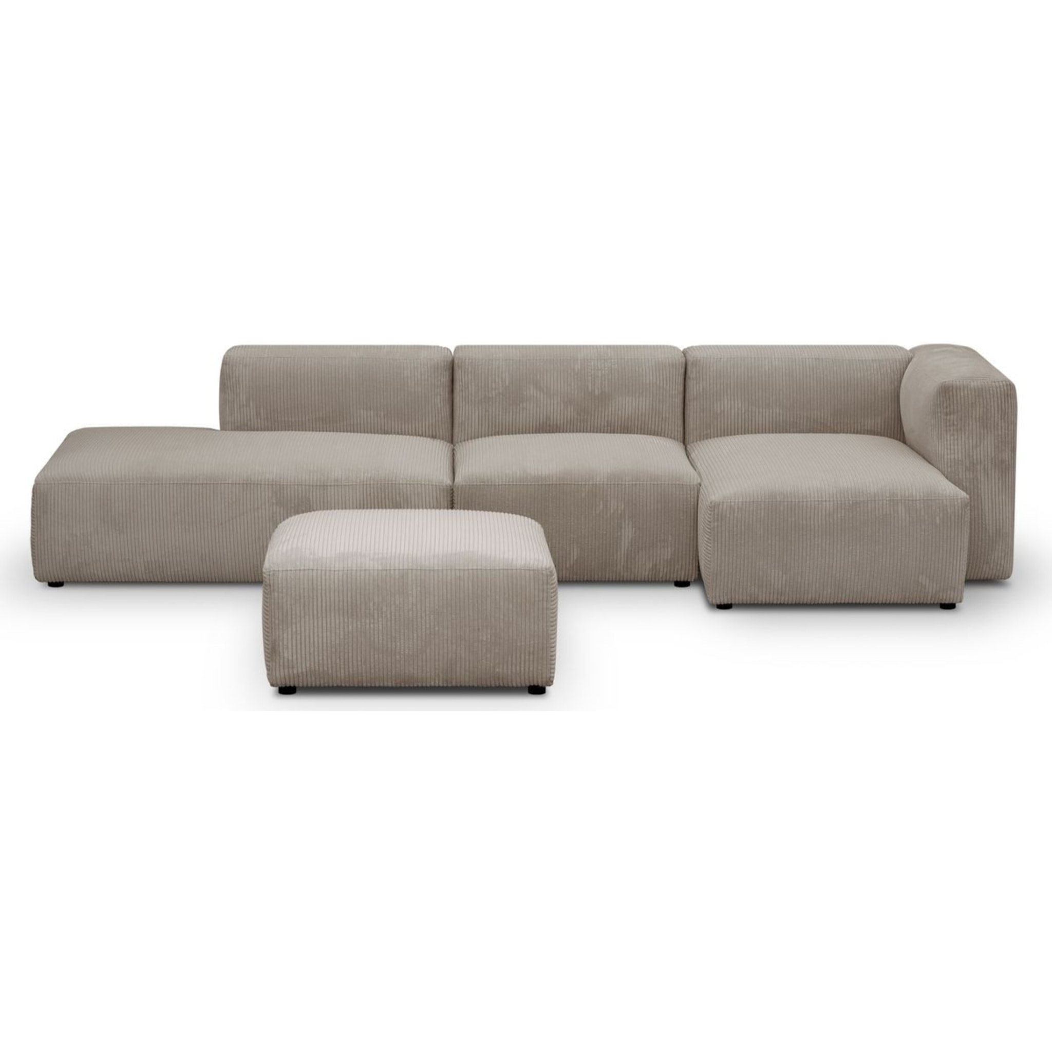 Canapé d'angle à droite modulable 5 places en velours côtelé + pouf - MODULO